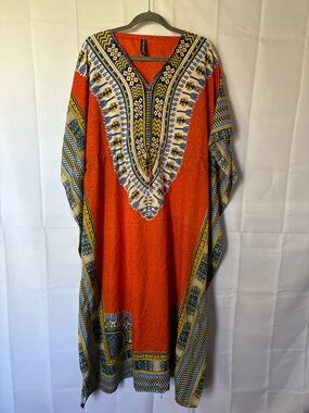 True Rock Orange and Blue Kimono Maxi Dress - Size OSFM